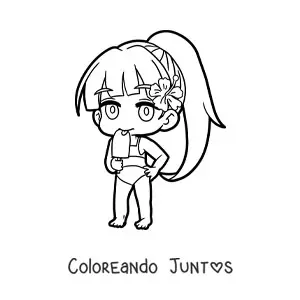Imagen para colorear de chica kawaii chibi en bikini comiendo helado