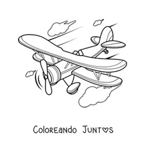 Imagen para colorear de un avión volando con nubes de fondo