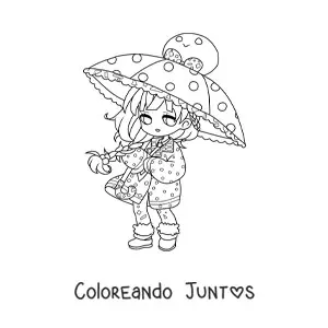 Imagen para colorear de chica kawaii chibi con sombrilla
