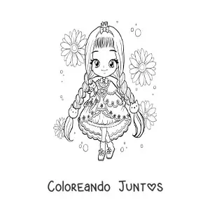 Imagen para colorear de chica kawaii chibi con peinado de trenzas