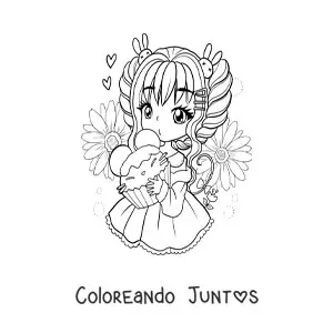 Imagen para colorear de chica kawaii chibi con cupcake