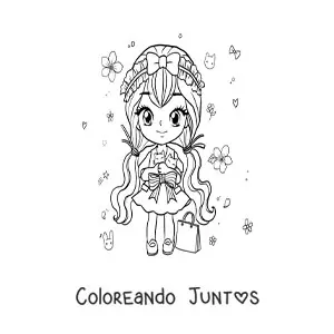 Imagen para colorear de chica anime chibi de compras