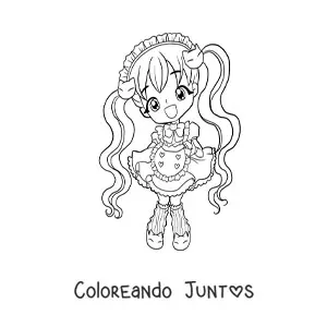 Imagen para colorear de chica anime chibi con coletas