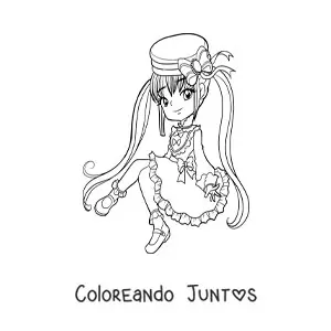 Imagen para colorear de chica anime chibi con sombrero y vestido