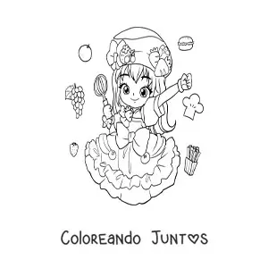Imagen para colorear de chica anime chibi cocinera