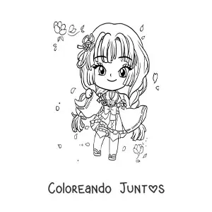 Imagen para colorear de chica anime chibi con vestido japones