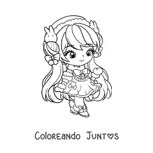 Imagen para colorear de chica anime chibi con lindo vestido