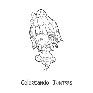 Imagen para colorear de chica chibi con vestido de postre de fresa