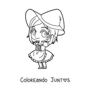 Imagen para colorear de chica chibi con vestido de bruja
