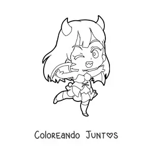 Imagen para colorear de chica chibi con disfraz de demonio de Halloween