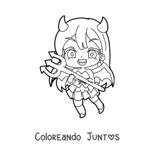 Imagen para colorear de chica chibi con disfraz de diablo y un tridente