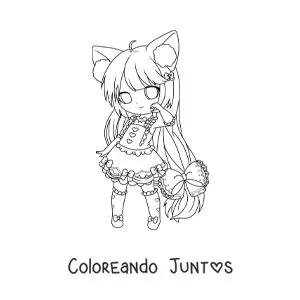 Imagen para colorear de chica chibi con orejas de neko