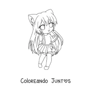 Imagen para colorear de chica chibi con orejas de neko y una falda