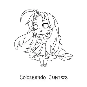 Imagen para colorear de chica chibi con vestido largo