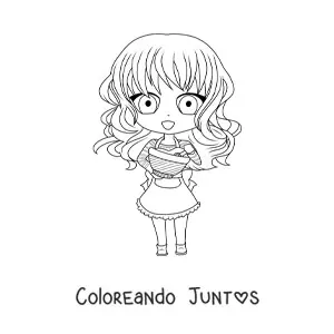 Imagen para colorear de chica chibi cocinando