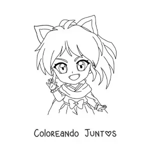 Imagen para colorear de chica chibi con orejas de gato y ojos grandes