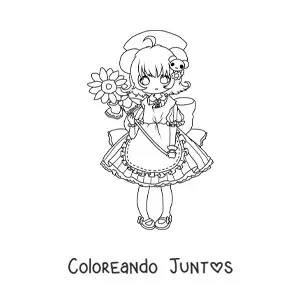 Imagen para colorear de chica chibi con orejas de ratón