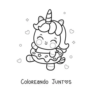 Imagen para colorear de unicornio tierno animado dentro de una dona