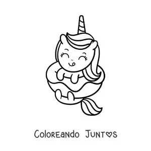 Imagen para colorear de unicornio bebé dentro de una dona