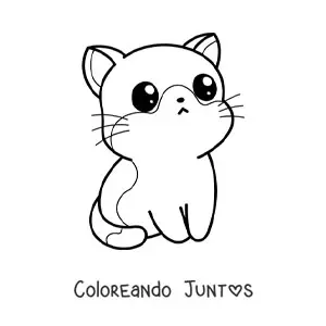 Imagen para colorear de gato kawaii con ojos grandes