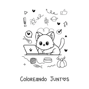 Gato kawaii en una laptop