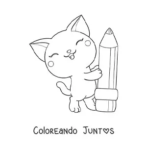Gato kawaii con un lápiz escolar