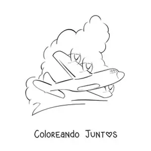 Imagen para colorear de un avión volando con nubes de fondo