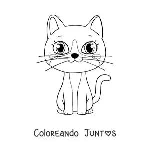 Imagen para colorear de gato kawaii animado sentado