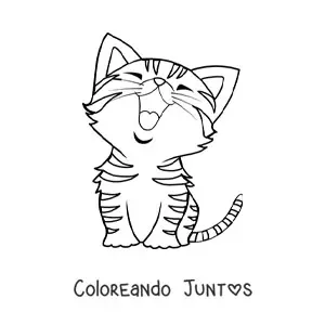 Imagen para colorear de gatito kawaii a rayas bostezando