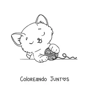 Imagen para colorear de gatito kawaii jugando con estambre