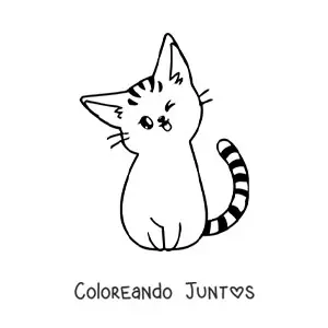 Imagen para colorear de gatito kawaii a rayas sentado