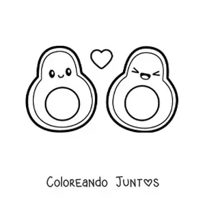 Imagen para colorear de pareja de aguacates kawaii