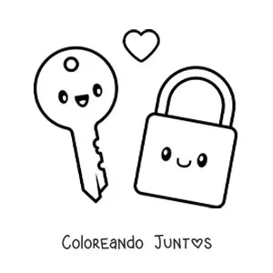 Pareja de llave y candado kawaii