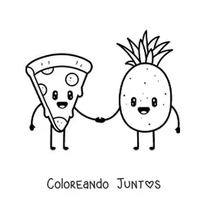 Pareja de pizza y piña kawaii