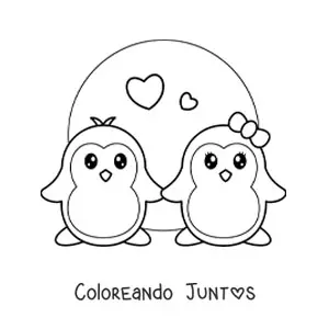 Imagen para colorear de pareja de pingüinos kawaii