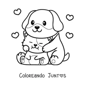 Imagen para colorear de perrito y gatito enamorados