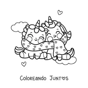 Imagen para colorear de unicornios kawaii enamorados