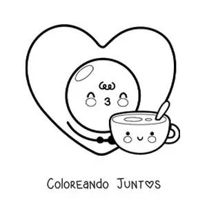 Imagen para colorear de huevo frito y taza de café enamorados