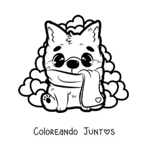 Imagen para colorear de perro kawaii sentado con corazones