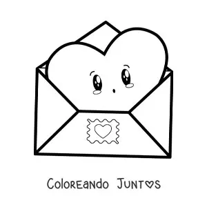Imagen para colorear de carta de amor kawaii animada