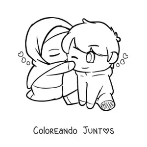 Imagen para colorear de pareja de musulmanes kawaii