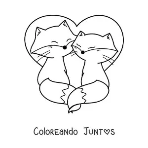 Imagen para colorear de pareja de zorros kawaii