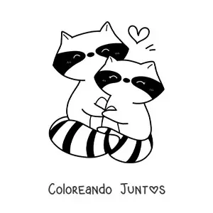 Imagen para colorear de pareja de mapaches kawaii