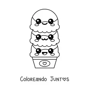 Helado de 3 porciones kawaii grande