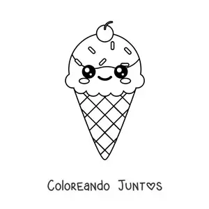 Imagen para colorear de barquilla de helado kawaii fácil