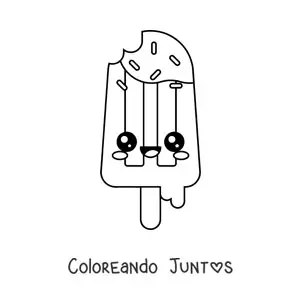 Imagen para colorear de paleta de helado kawaii mordida