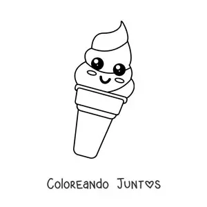 Imagen para colorear de cono de helado kawaii grande