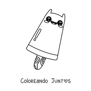 Imagen para colorear de paleta de helado kawaii con forma de gato