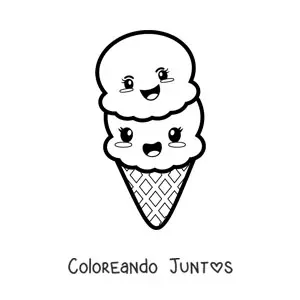 Imagen para colorear de barquilla de helado kawaii bonita