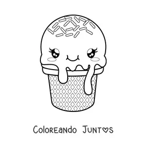 Imagen para colorear de lindo cono de helado kawaii animado